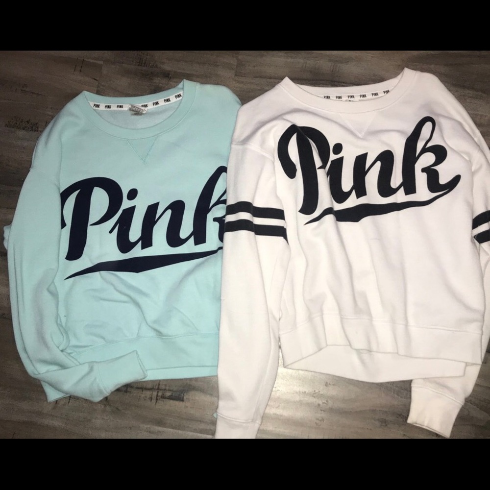 PINK Crew Neck White and Blue